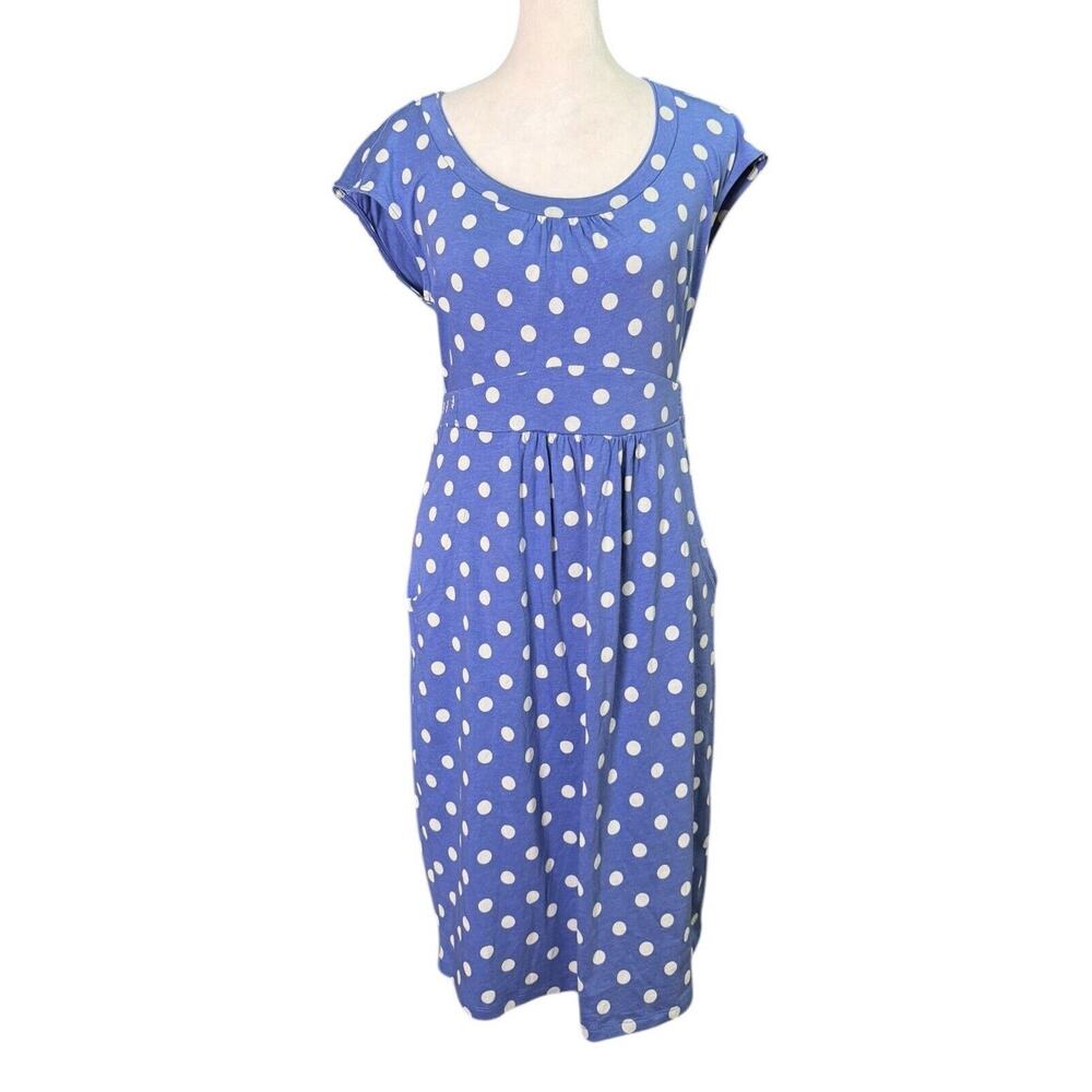 Boden Womens Size 6R Blue Polka Dot Margot Jersey Dress Casual Cotton Blend Midi